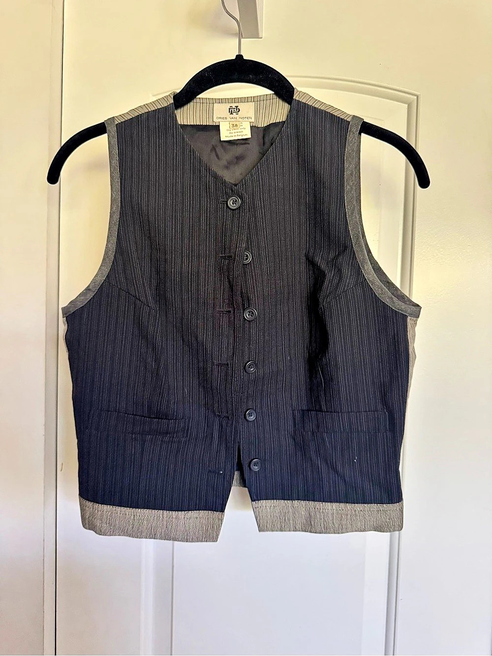 Vintage Dries Van Noten Striped Vest in Black & Gray Size 38